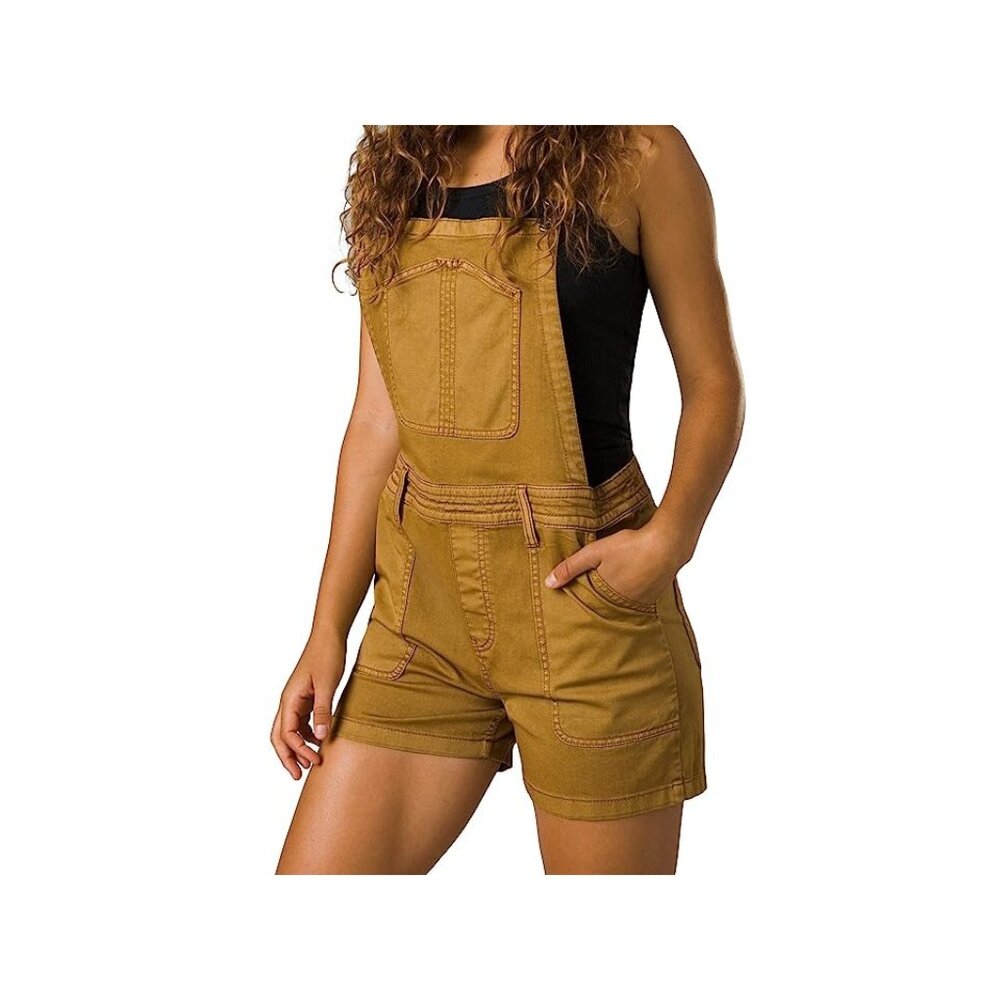 Prana Sancho Shortalls Antique Bronze Womens XL Stretch Overalls Shorts Bibs NWT